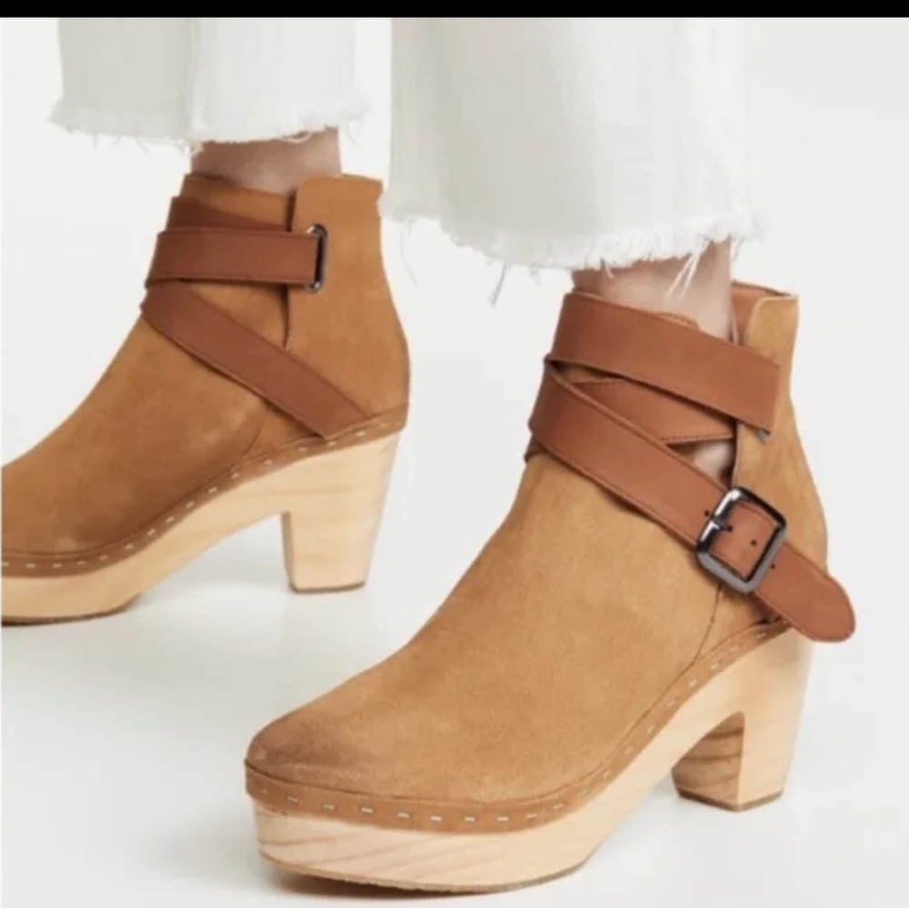 Free People Bungalow Tan Suede Clog Boots size 38